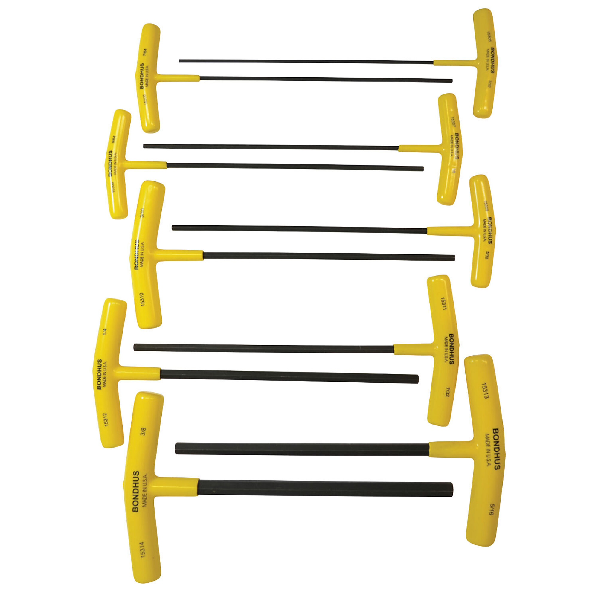 Bondhus Hex T-Handle Set of 10, 9" Length, 3/32-3/8", Model 15338